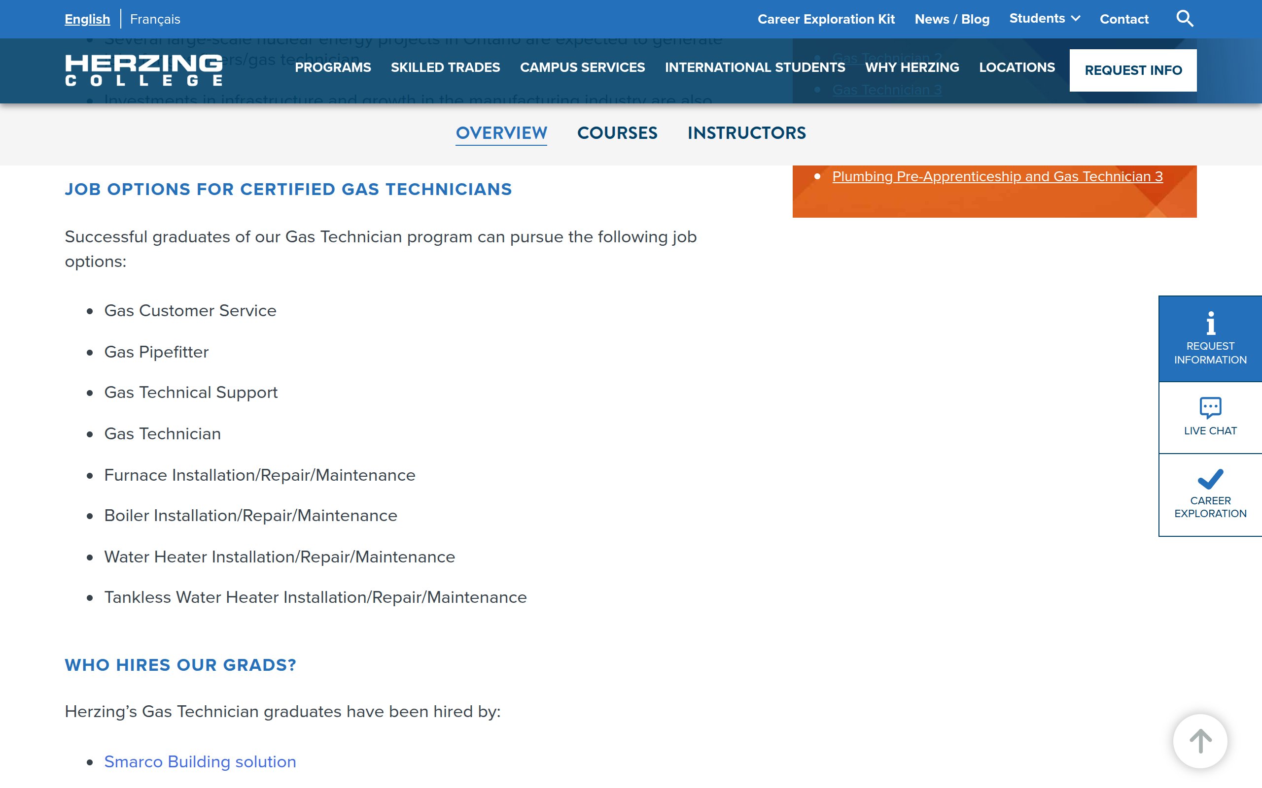 Herzing College — Gas Technician Training - website image