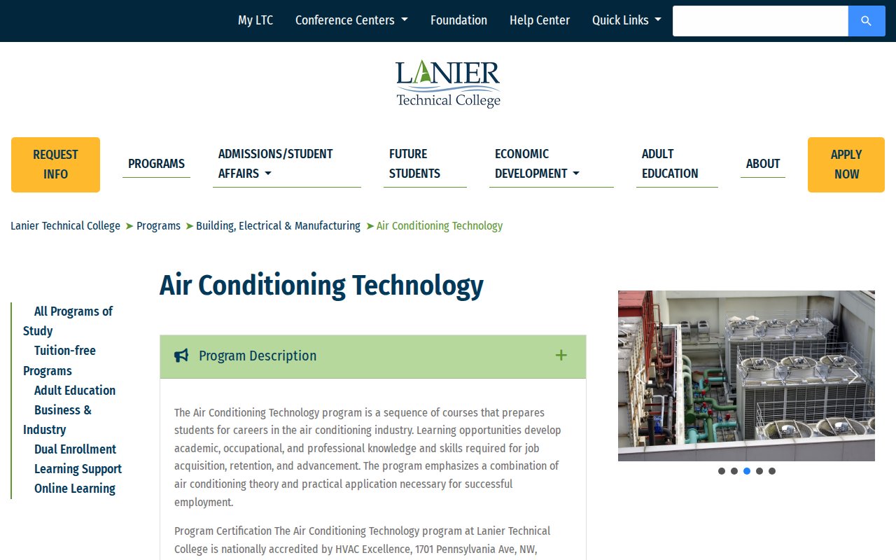 Lanier Technical College — Air Conditioning Technology - Diploma - website image