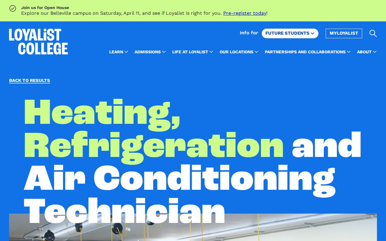 Loyalist College — Heating, Refrigeration and Air Conditioning Technician - website image