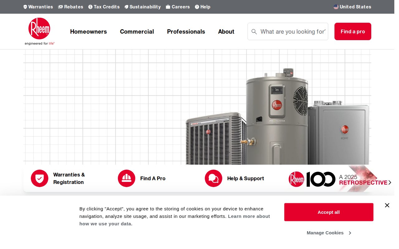 Rheem Manufacturing Company - website image