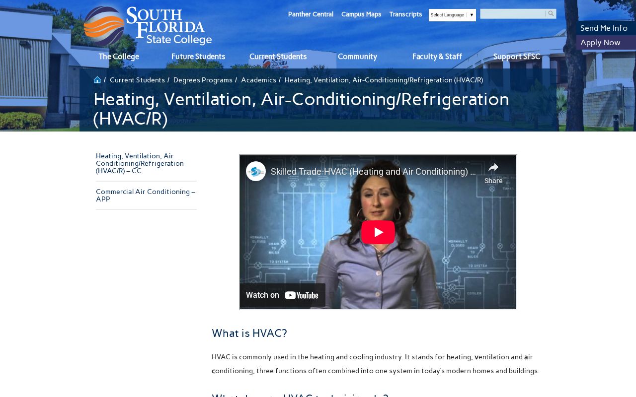 South Florida State College HVAC/R Program - website image
