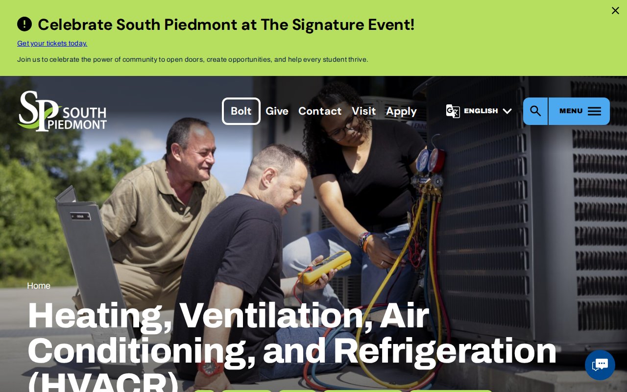 South Piedmont Community College — Heating, Ventilation, Air Conditioning, Refrigeration (HVACR) - website image